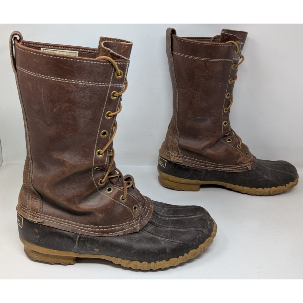 Vintage LL Bean Boots Men's 9 M Brown Leather Duck Hunting Tall 12" USA Made